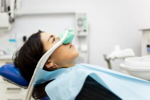 Patient receiving nitrous oxide at the dentist’s office.